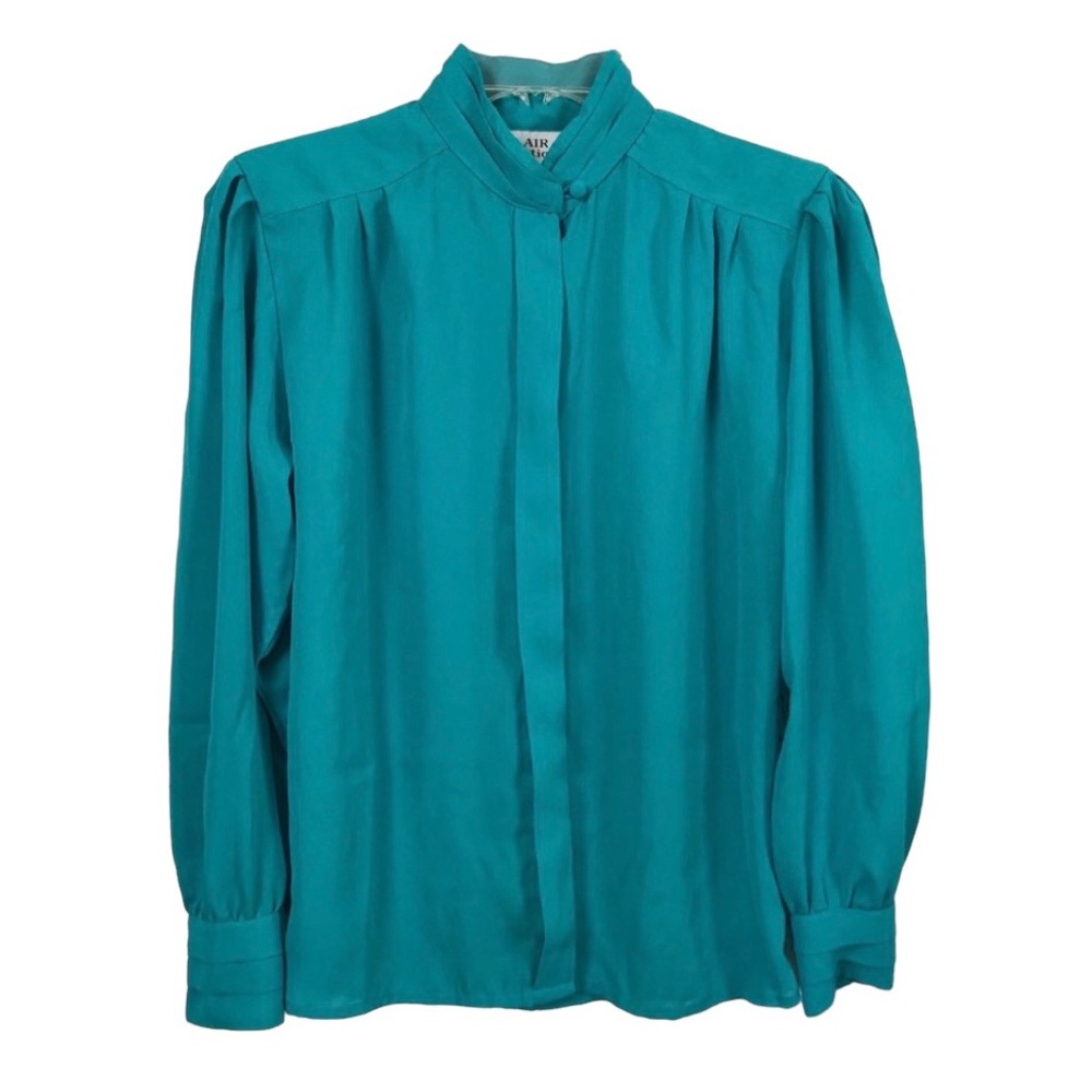 Vintage 70s sheer covered placket secretary blouse